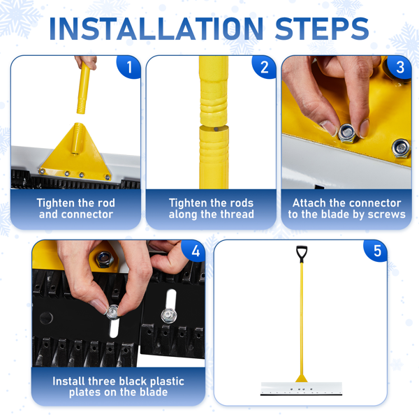 29*5in T型带握把除雪铲 黄色手柄+白色刀片 人力除雪车 铁艺-8