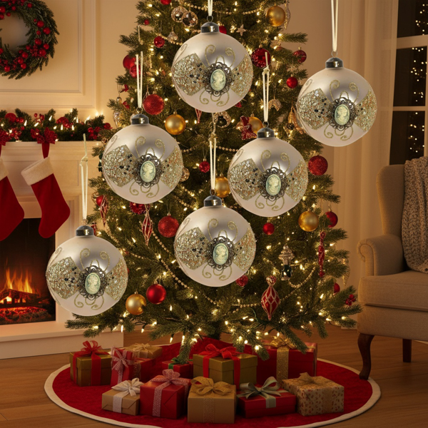 6件套圣诞球装饰品3.9英寸圣诞树装饰玻璃挂球节日派对套装FBA发货-1
