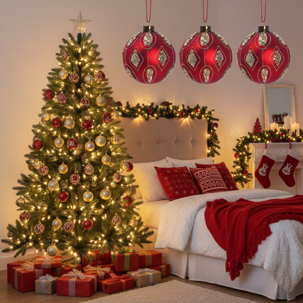 4件套4.7英寸圣诞玻璃球装饰品用于圣诞树悬挂派对用品节日装饰FBA发货-11