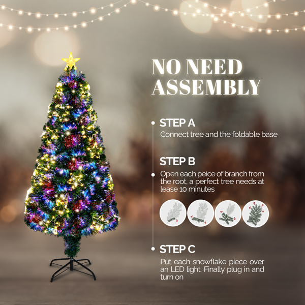 6ft   绿色 光纤 36灯 暖光 七彩8模式    230枝头 带星星配饰  顶部带星星   PVC 圣诞树 英规-2