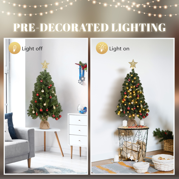 3ft 绿色 100灯暖色8模式电池款开关 150枝头 顶部带星星 麻布底座 PVC材质 圣诞树 S101-3