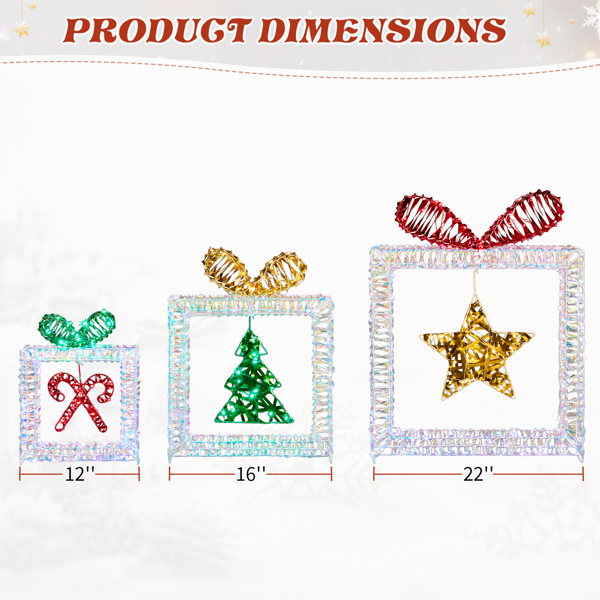 3pcs  130*10*70CM  幻彩虹膜  镂空礼物盒  357L铜丝灯 白灯 电池盒  圣诞灯饰经典元素-3