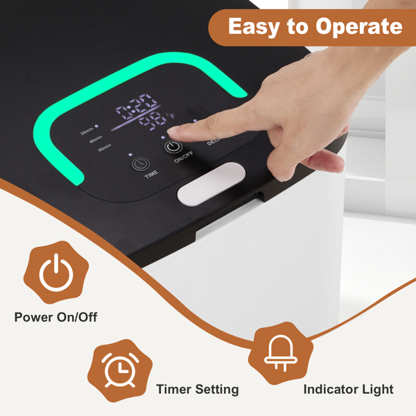 美规 HSTW-13 14L 烘干机 120V 200-250W 带挂钩 带香薰盒 盖上提手 带电源线收纳 带提手带 PP+ABS 白色机身黑色头盖 浴巾毛巾加热桶 定时加热 延时预约 60°温变提示 三档定时 LED触屏操作 方形桶-4