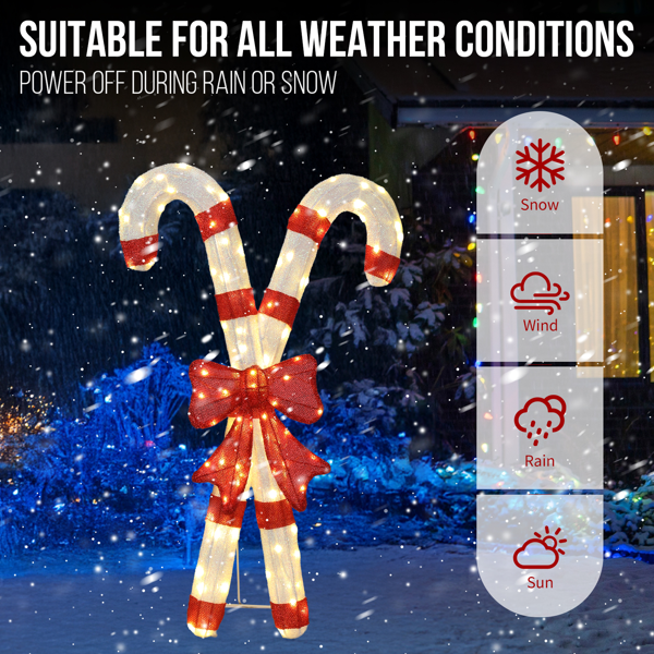 33in 白加红色 2D 拐杖糖带蝴蝶结 葱布 100L暖白皮线灯 圣诞灯饰经典元素 4.5V 3.6W 美规-13