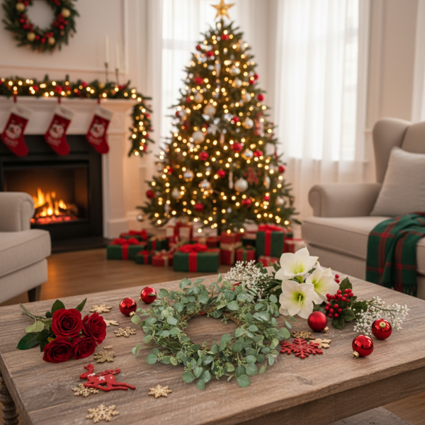 23.6英寸圣诞桉树花环绿色门花环假叶花环婚礼家前门装饰FBA发货-21