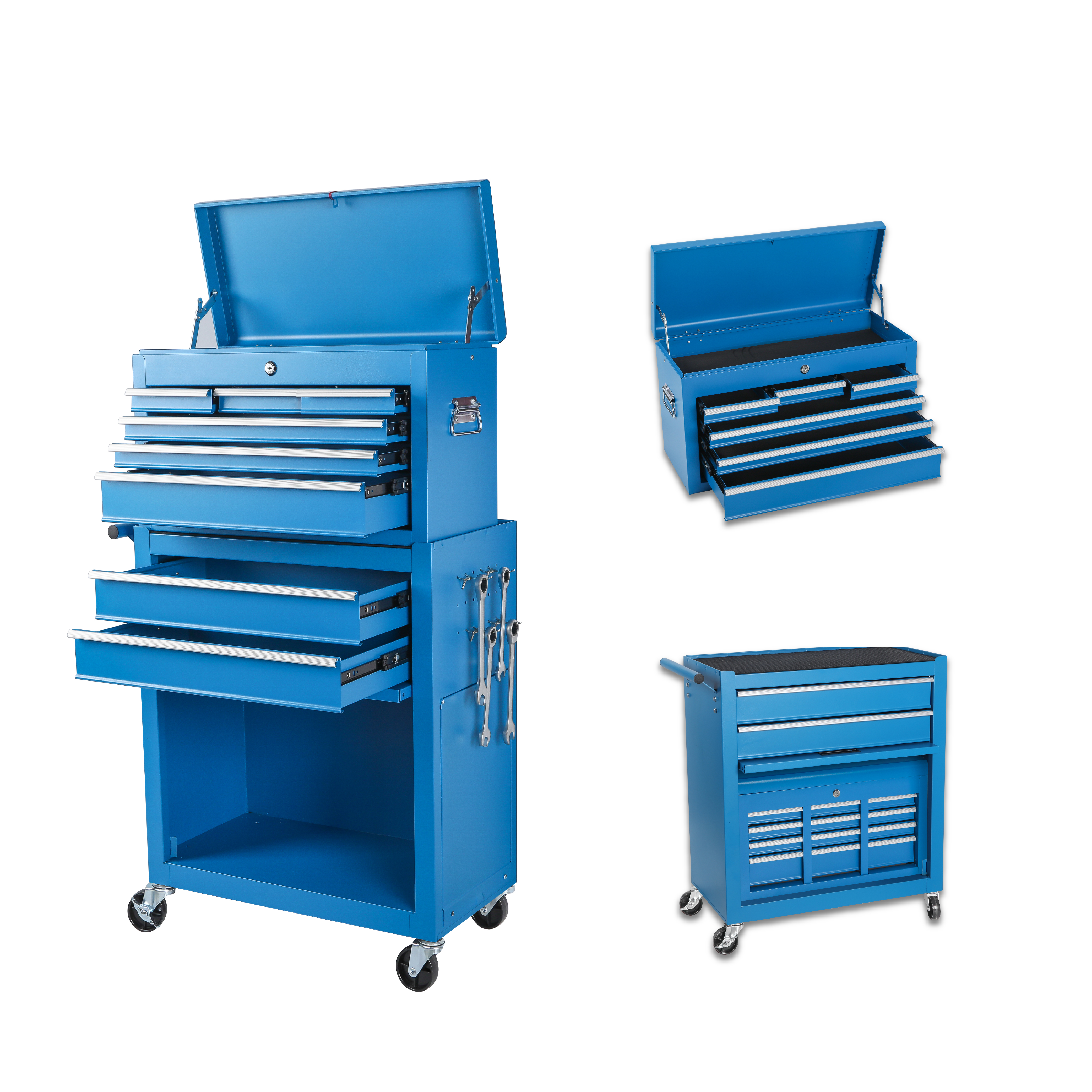 Tool Chest, 8-Drawer Rolling Tool Storage Cabinet with 2 in 1 Detachable Top Tool Box, Liner, Lockable Wheels