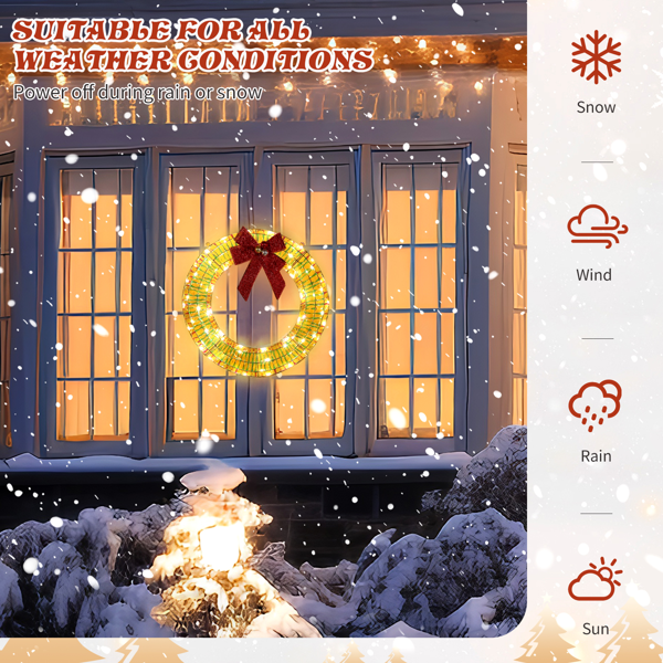 24in 幻彩虹膜 花环带蝴蝶结  84L暖白皮线灯  PET 圣诞灯饰花环 4.5V 3.6W 美规-7