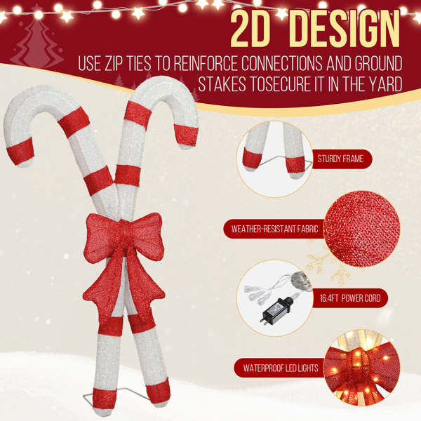 33in 白加红色 2D 拐杖糖带蝴蝶结 葱布 100L暖白皮线灯 圣诞灯饰经典元素 4.5V 3.6W 美规-7