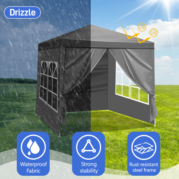 6.5*6.5ft 灰色 4围 仿折叠棚 2门2窗 PE布 喷塑铁管 配拎包-20