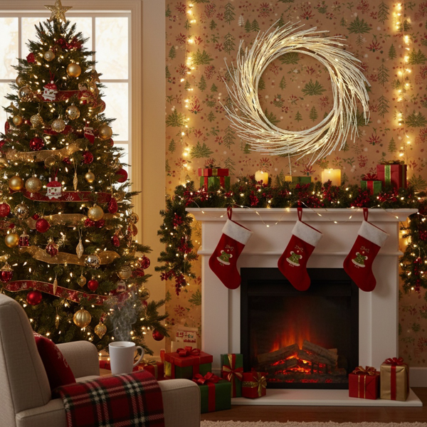 24英寸LED灯圣诞花环电池驱动前门装饰，适用于室内外节日花环FBA发货-12