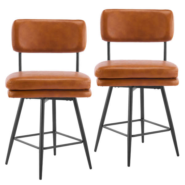 2pcs 靠背可拆 双层坐垫 PU 铁脚 吧椅凳 棕色 带转-2