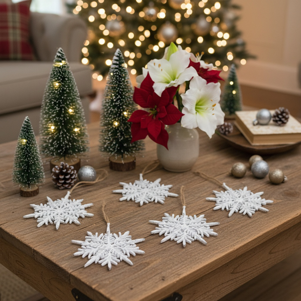 6件套6.1英寸圣诞树装饰品雪花挂饰节日派对用品乡村圣诞树挂件FBA发货-18