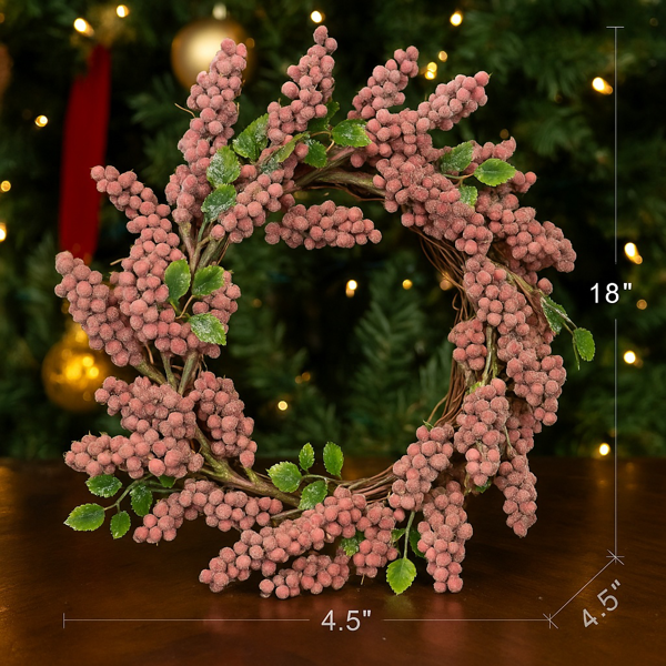 圣诞松果花环18x18x4.5“永恒的红色磨砂墙挂浆果戒指节日门装饰FBA发货-8