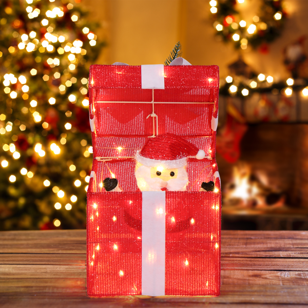 12in 红色 葱布 电动开盖圣诞老人礼物盒  60L暖白皮线灯 圣诞灯饰礼盒 24V 7.2W 美规-16