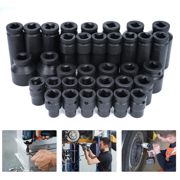 35PC 1/2英寸冲击套筒套件6点公制尺寸8-32mm，驱动深主轴螺母冲击套筒套件，带便携式外壳，红色（周末不发货，禁售亚马逊）-6