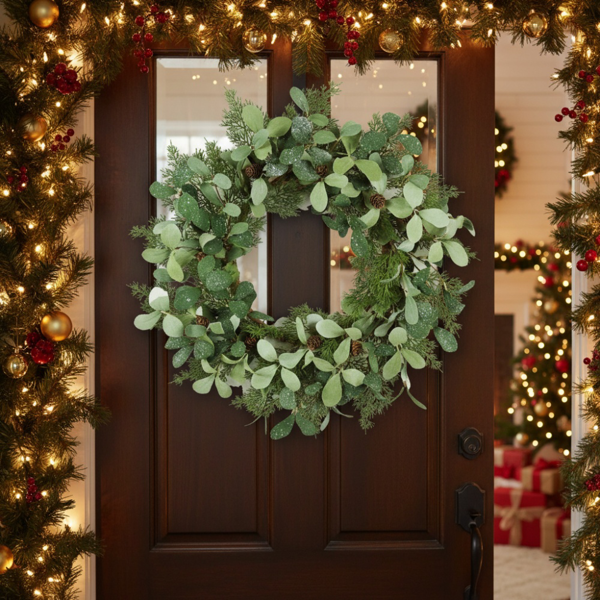 24英寸圣诞雪松花环 全奢华绿植 节日门饰 节日松果与浆果点缀FBA发货-18