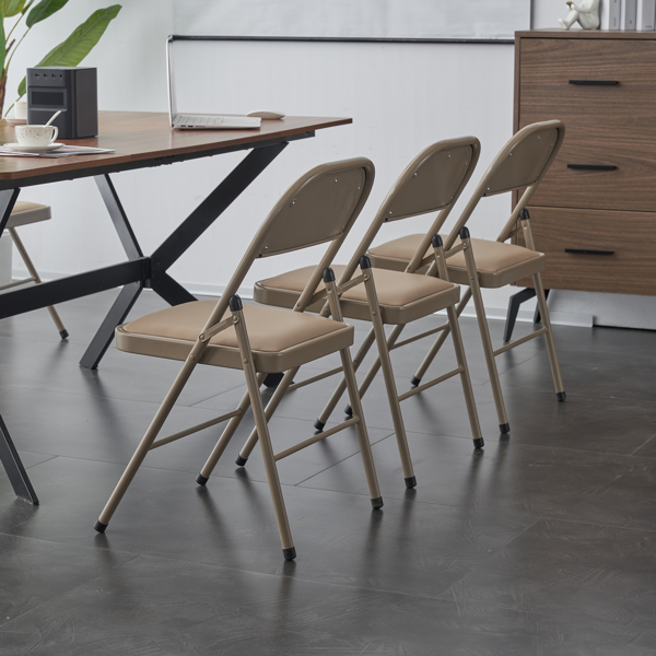 4pcs 简易皮革 PVC 钢管 浅棕色 软包折叠椅 40*45*78cm-23