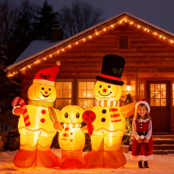 6.3FT 姜饼人一家 5颗暖光LED 210D涤纶 圣诞充气装饰 12V 12V,1250mA 英规-9