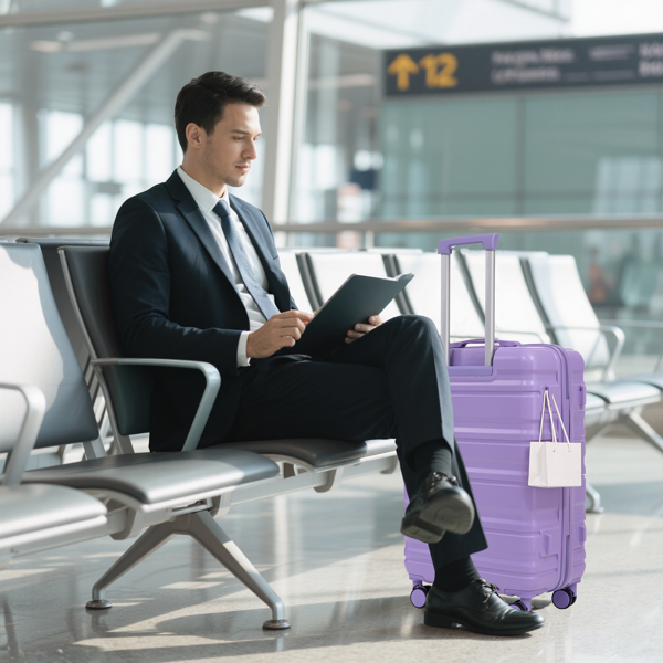 20 英寸/24 英寸/28 英寸 3 件/套三合一 ABS 万向轮行李箱，可随身携带，颜色匹配，密码锁（蓝紫色）-4