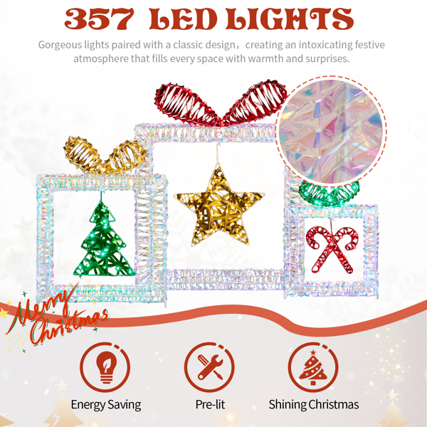 3pcs  130*10*70CM  幻彩虹膜  镂空礼物盒  357L铜丝灯 白灯 电池盒  圣诞灯饰经典元素-4