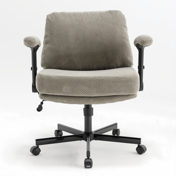带轮子和翻转臂的舒适的织物交叉腿办公椅，带厚垫和宽座，可调节的旋转办公椅，适用于家庭办公室、公寓、卧室，绿色