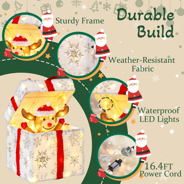 12in 白色  绒布 电动开盖小鹿礼物盒  60L暖白皮线灯 圣诞灯饰礼盒 24V 7.2W 美规-9