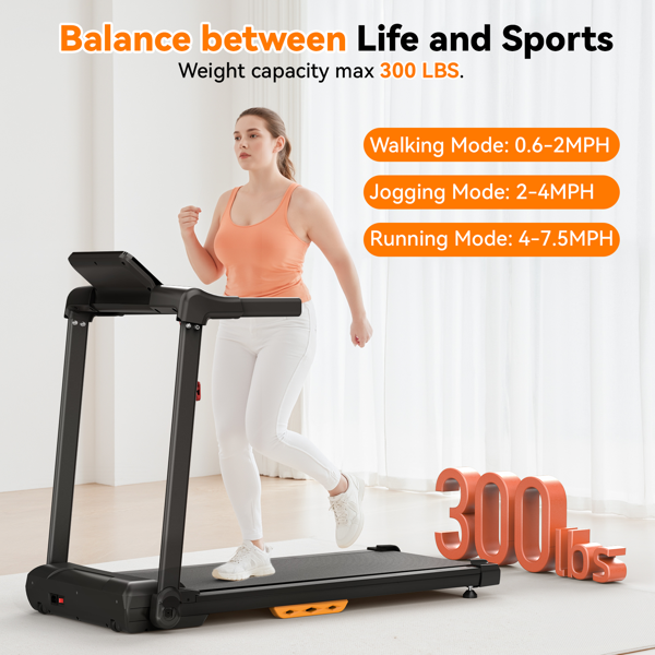 带倾斜跑步机的跑步机2.5HP静音无刷，300磅容量，应用程序，带液晶显示器的脉搏传感器心率-2