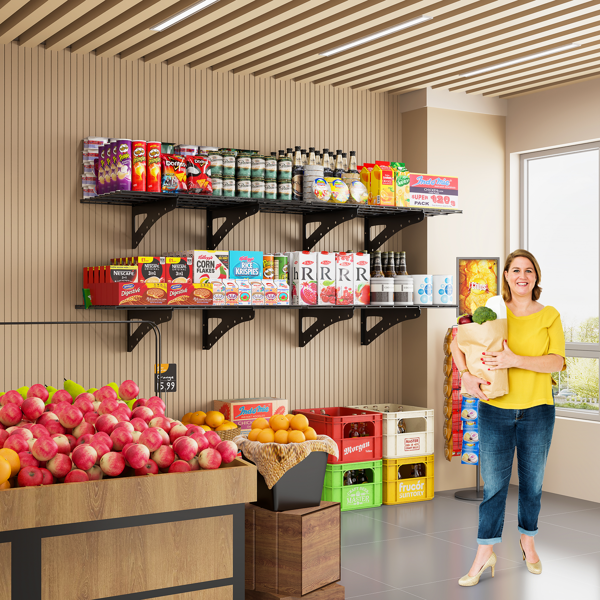 23.6*35.4 英寸壁挂式壁架，用于车库重型壁架，超市储物架，黑色，现场 4 件装-6