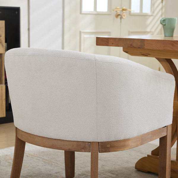 中世纪现代软垫桶形餐椅，带扶手，农舍亚麻厨房和餐厅椅子，天然硬木框架，19 英寸宽，客厅装饰椅，单件装，米色，SW1891BG-8