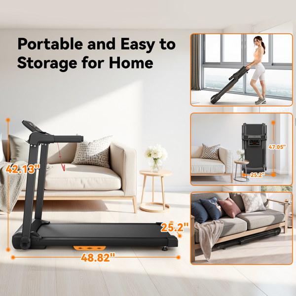 带倾斜跑步机的跑步机2.5HP静音无刷，300磅容量，应用程序，带液晶显示器的脉搏传感器心率-8