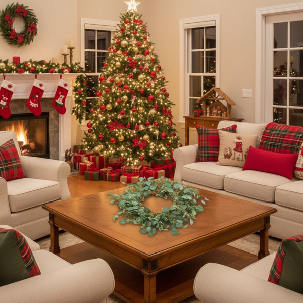 23.6英寸圣诞桉树花环绿色门花环假叶花环婚礼家前门装饰FBA发货-11