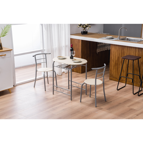 拆装 密度板 铁 原木色 银色烤漆 餐桌椅套装 1桌2椅 椭圆形桌面-12