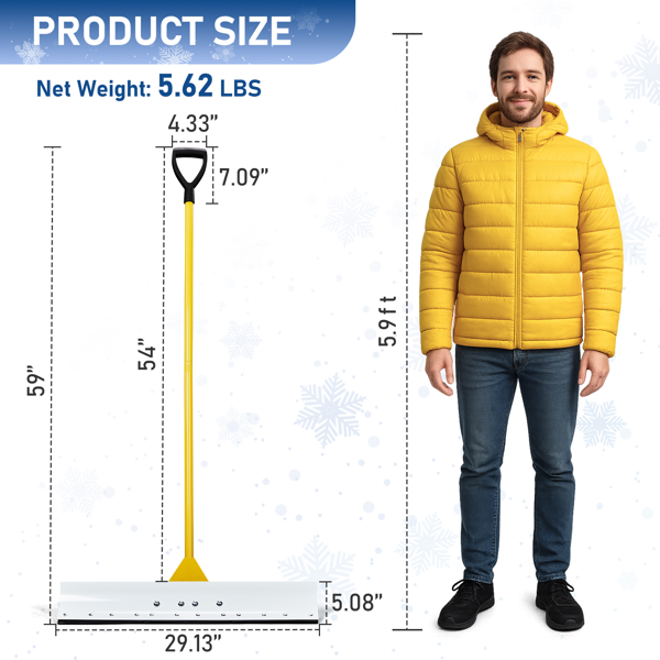 29*5in T型带握把除雪铲 黄色手柄+白色刀片 人力除雪车 铁艺-7