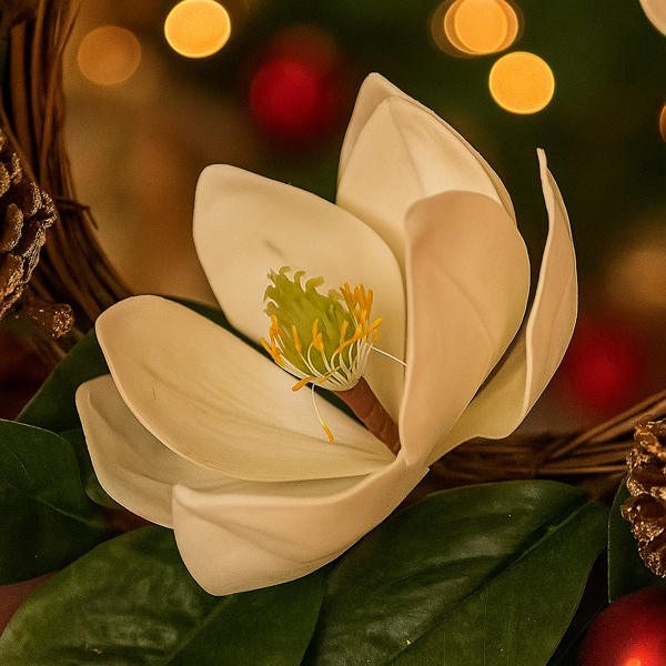 22英寸圣诞花环乳白色白玉兰优雅假日门装饰，室内外松果插花壁挂FBA发货-5