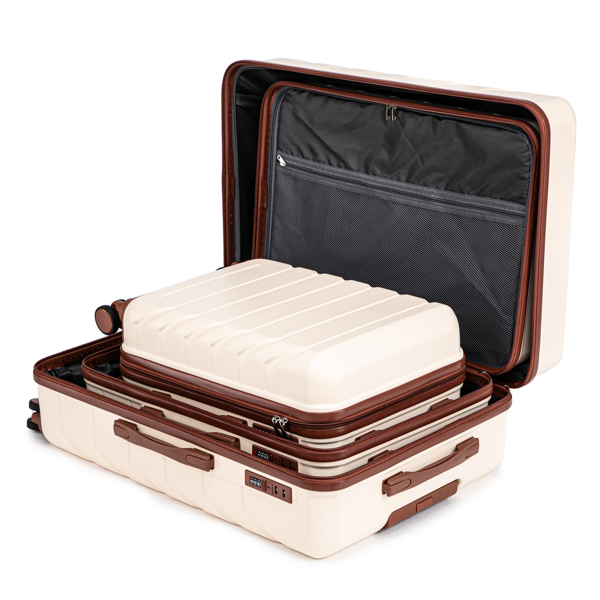 三合一 ABS&PC拉杆箱 20in 24in 28in拉杆箱 铁拉杆 ABSPC合金料 米色-8