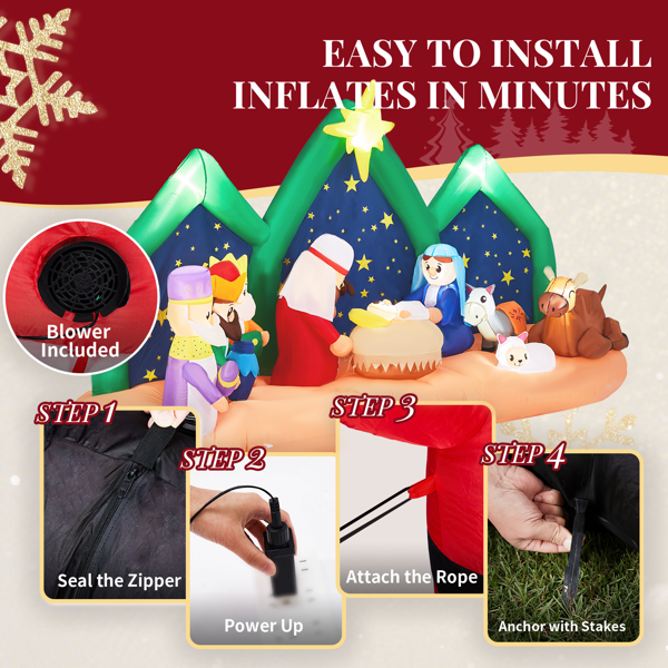 9FT 耶稣诞生 12颗白光LED 190D涤纶  圣诞充气装饰 12V 12V,2000mA 双变压器 美规-4