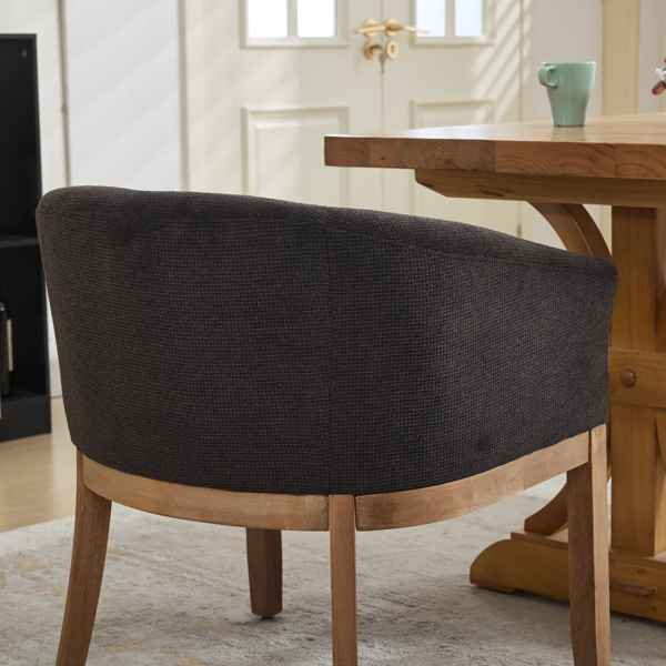 中世纪现代软垫桶形餐椅，带扶手，农舍亚麻厨房和餐厅椅子，天然硬木框架，19 英寸宽，客厅装饰椅，单件装，黑色，SW1891BK-3