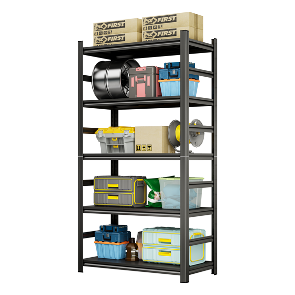 87英寸高重型储物架，五层可调金属搁板，适用于工具房、车库、超市等，黑色，需要组装，87 英寸 H * 47 英寸宽 * 23.6 英寸深-4