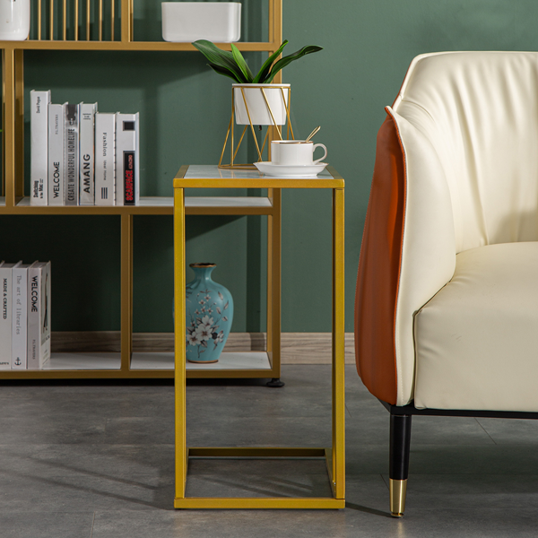 大理石 PVC 密度板 铁 拆装 单层 C型桌 边几 简约 白色  金色喷塑 30*48*61cm-14