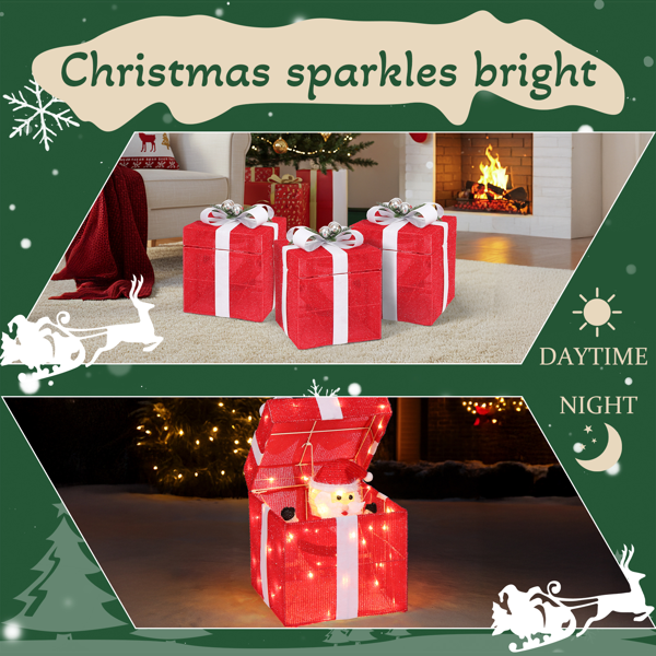 12in 红色 葱布 电动开盖圣诞老人礼物盒  60L暖白皮线灯 圣诞灯饰礼盒 24V 7.2W 英规-11