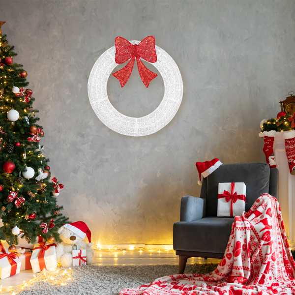 36in 白色 花环带蝴蝶结  175L皮线灯 RGB加红光 带遥控带定时 圣诞灯饰花环 5V 6W 美规-10