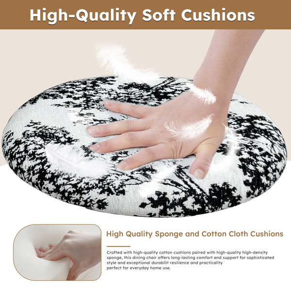 餐椅 2 件套，Key-Design 家用椅子 - 亞麻軟墊實木餐椅，配白色圓形靠墊和獨特的木紋紋理，適用於廚房餐廳（黑色）-5