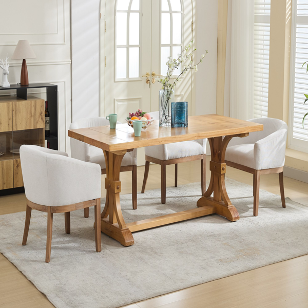 中世纪现代软垫桶形餐椅，带扶手，农舍亚麻厨房和餐厅椅子，天然硬木框架，19 英寸宽，客厅装饰椅，单件装，米色，SW1891BG-5