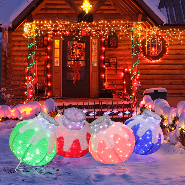 4pcs  18in  蓝粉绿红 灯球组合 葱布 320L多色皮线灯   伸缩款 圣诞灯饰经典元素 30V 6W 美规-9