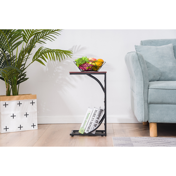 P2密度板 单层 边几 C型 碎石图案 桌面棕色 黑色喷塑 30.5*21*54cm-12