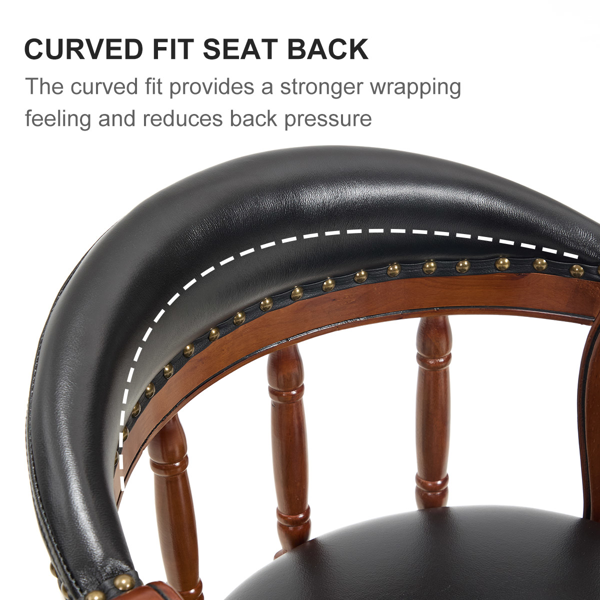 座椅高度 26 英寸牛皮木质吧台凳，360 度旋转吧台高度椅，带靠背，适用于家庭厨房柜台（黑色 1 件）-3