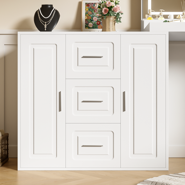 59 英寸化妆梳妆台带镜子，梳妆镜带灯，梳妆台带 3 个抽屉和 2 个柜子，梳妆台带储物架，适用于卧室，白色-10