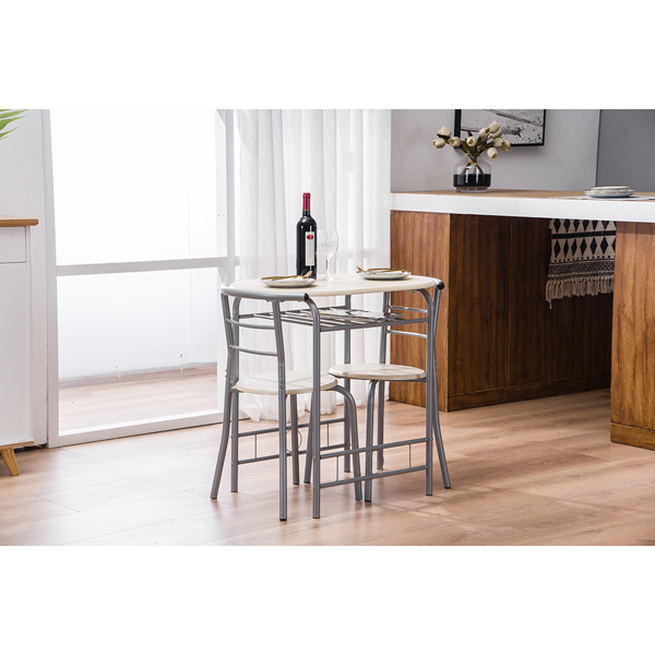 拆装 密度板 铁 原木色 银色烤漆 餐桌椅套装 1桌2椅 椭圆形桌面-16