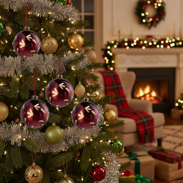 4件套4.7英寸圣诞玻璃球装饰品挂树装饰品闪亮的节日派对装饰品圣诞树装饰品FBA发货-4