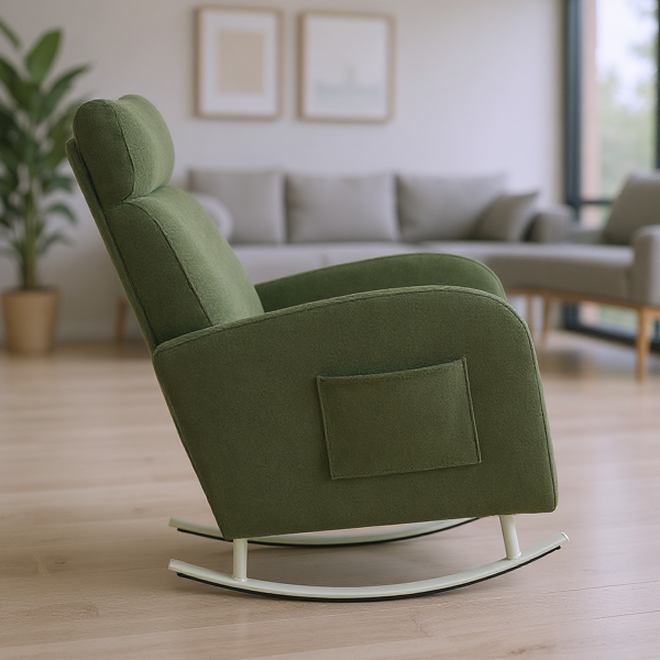 金属腿绒面布艺摇椅，配侧边储物袋——现代舒适与实用兼备-3
